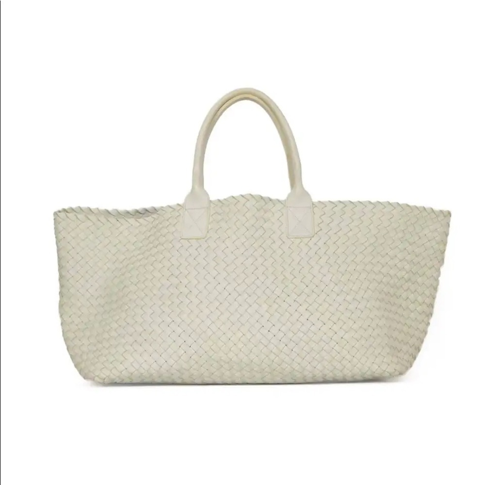 SALE! Bottega Veneta White Handwoven Leather Large Tote Bag